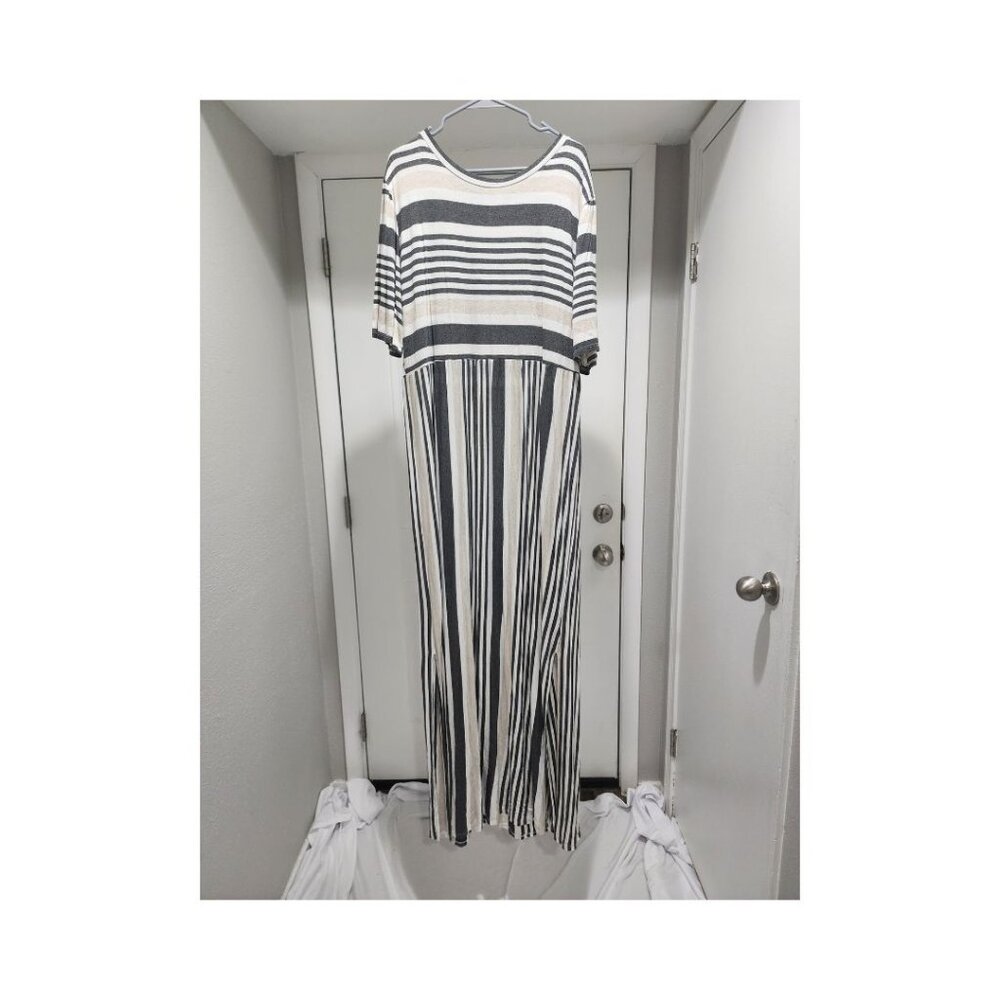 Jodifl Cream and Grey Striped Maxi Dress
